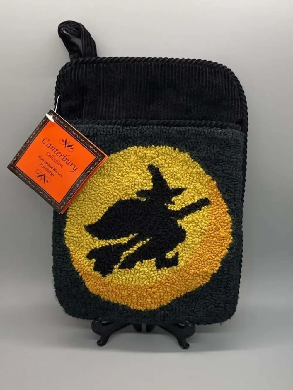 Canterbury Collection Black Witch Pot Holder Hooked Corduroy Handmade NWT Vtg